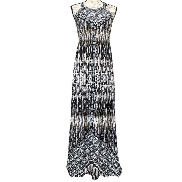Soma Halter Neck H Back Maxi Dress Women's M Neutral Ikat Print Soft Stretchy - Picture 1 of 10